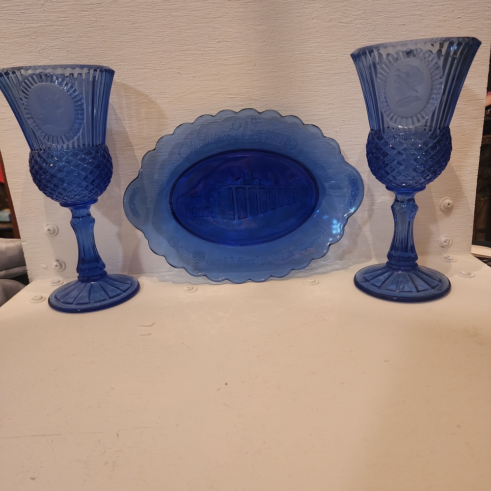 Martha And George Washington Glasses Snd A MT. Vernon Platter